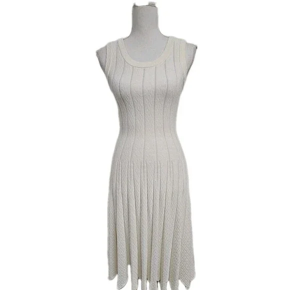 Hale‎ Bob Fit and Flare Midi Sleeveless Dress Stretch Off White Women’s Size XS - Picture 2 of 11